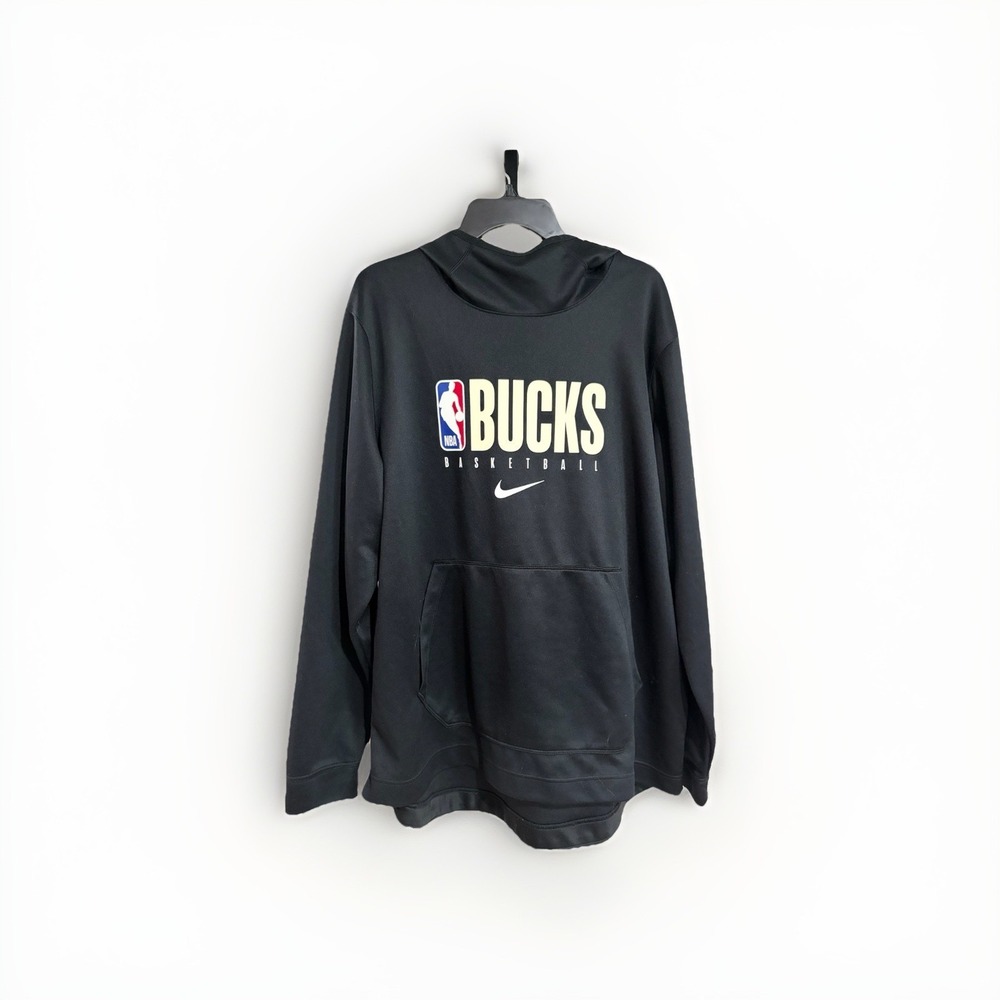 Milwaukee BUCKS NBA basketball pullover hoodie NIKE dri-fit black XXL EUC C14